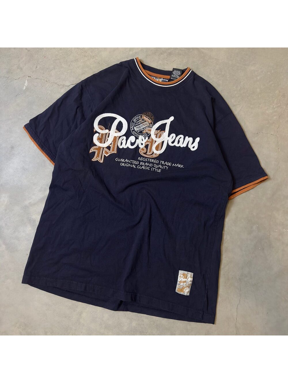 Paco Jeans Embroidered Logo Ringer Tee Mens XL Navy